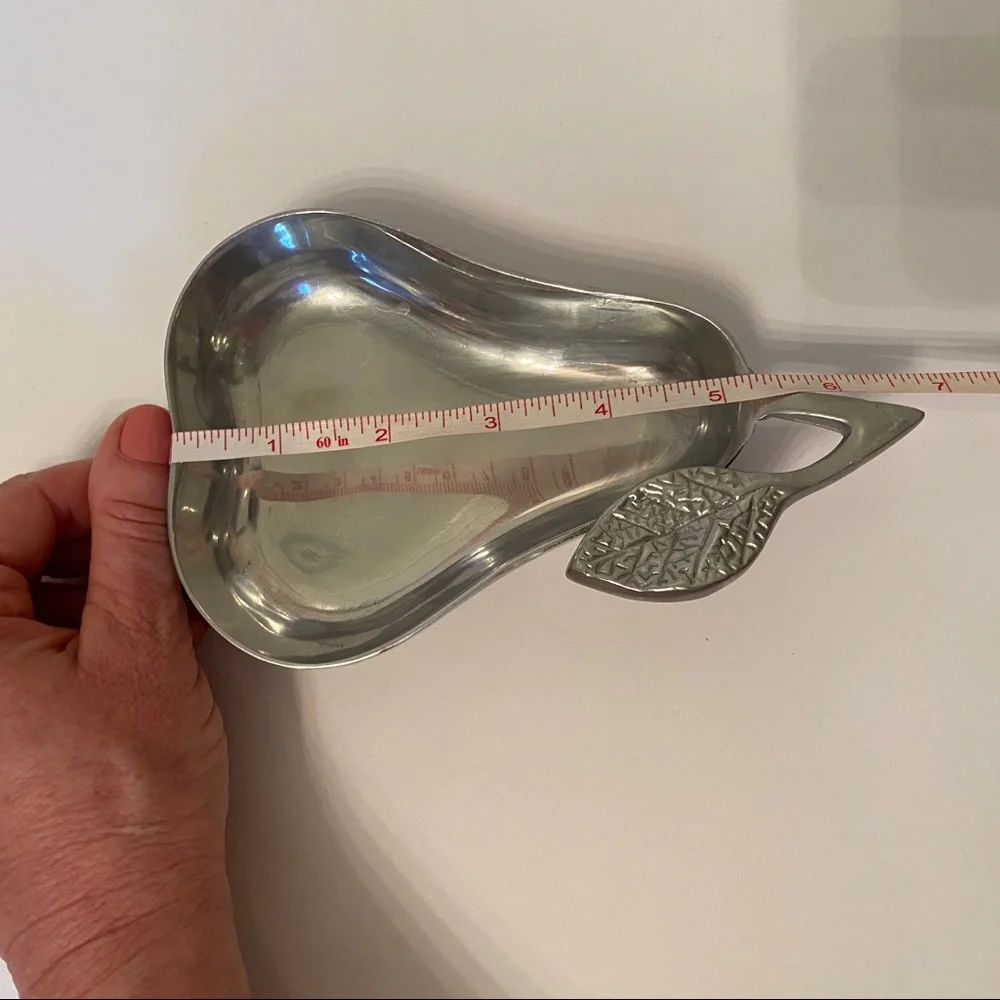 PIER 1 DISHES PAIR SILVER TONE APPLE PEAR HOME DINING SERVE WARE DECOR ACCENT